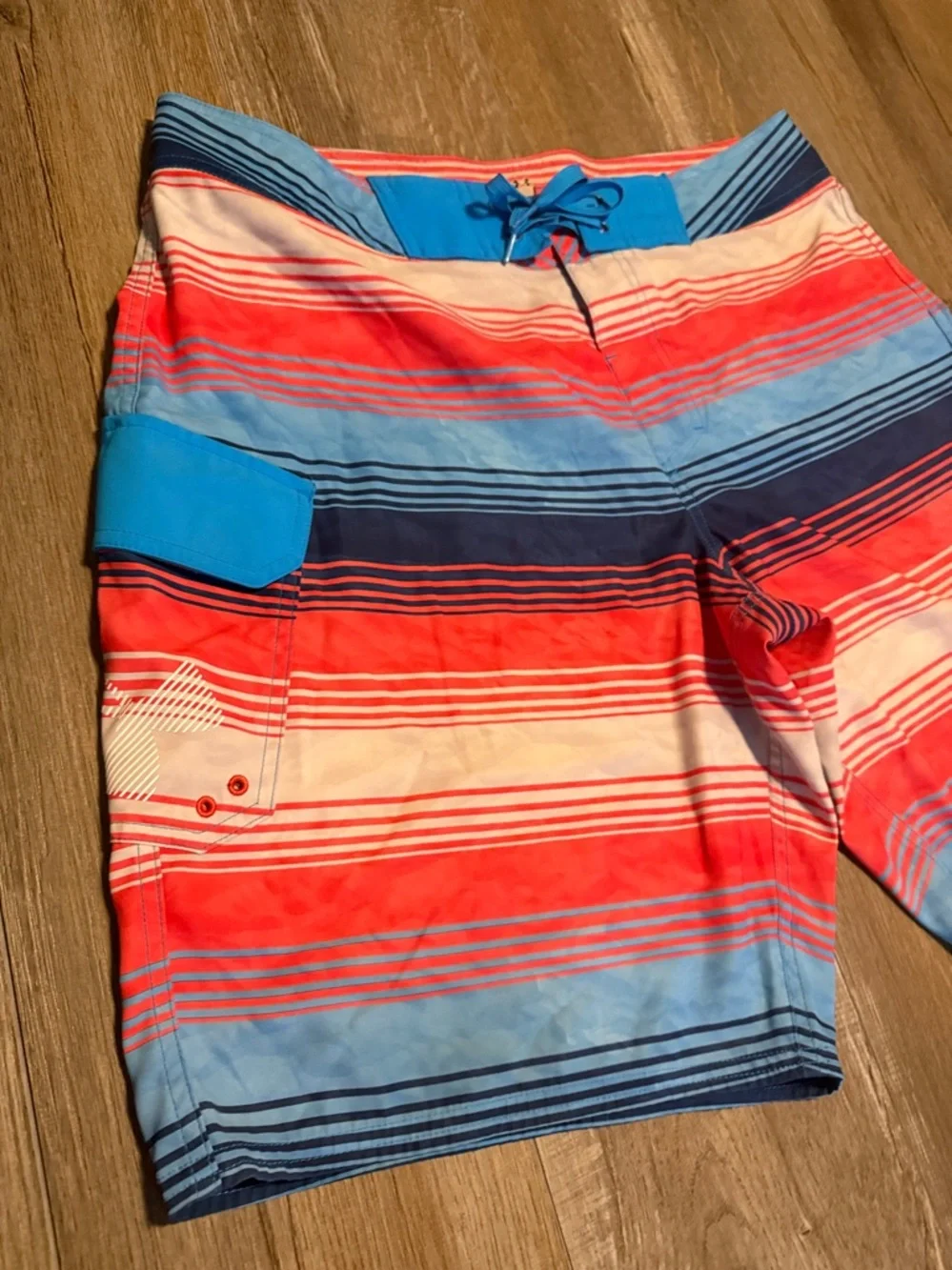 Under Armour Men’s Red, Blue & White Striped Swim Board Shorts